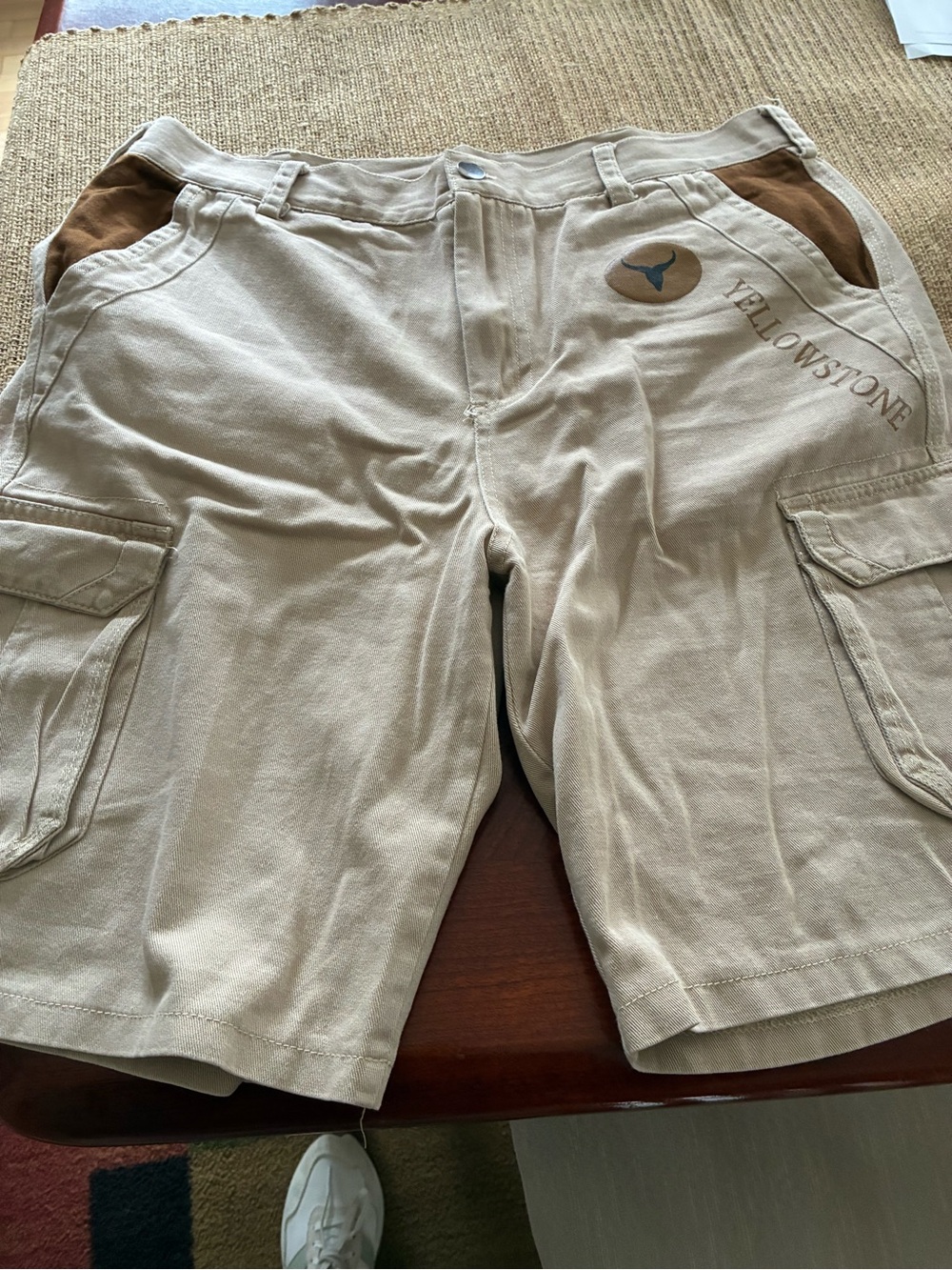 Yellowstone Men's Tan Cargo Jean Shorts with Brown Accents